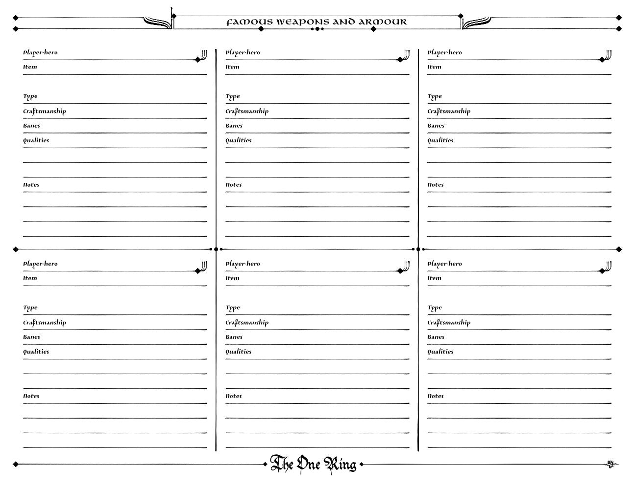 Character Sheets for The One Ring 2E
